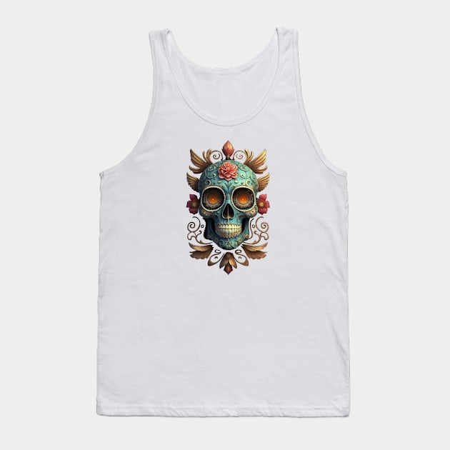 Sugar Skull Dia de los Muertos Mexican Day Of The Dead Tattoo Art Culture Punk Rock Goth Skeleton Tank Top by DeanWardDesigns